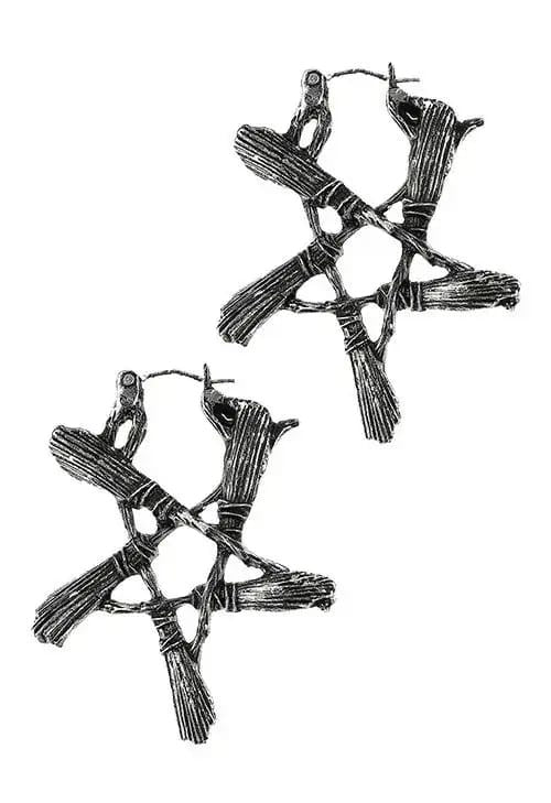 Pendientes plateados envejecido con pentagrama de escoba de Restyle