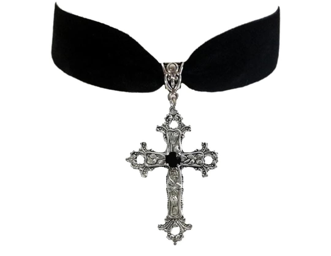 Choker negro ajustable de terciopelo con cruz brillante