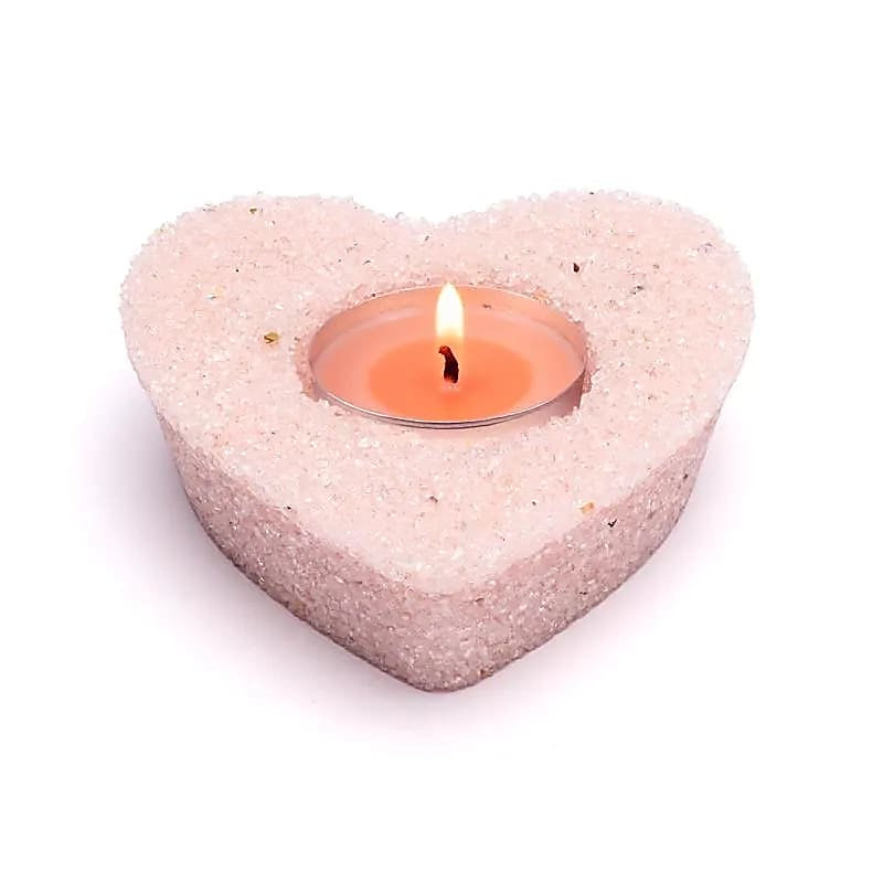 Portavelas corazón de cuarzo rosa