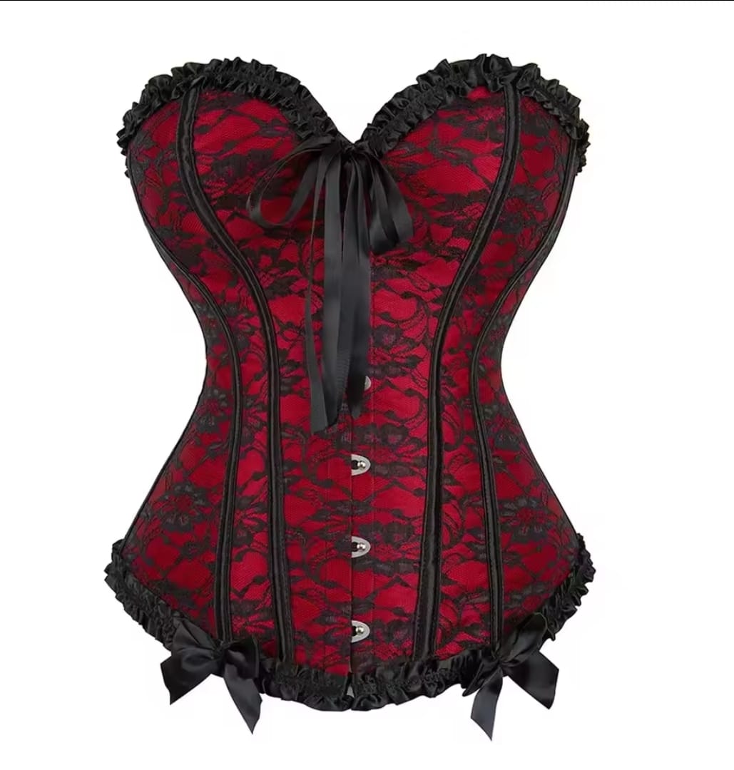 Corset rojo con lazo y encaje negro