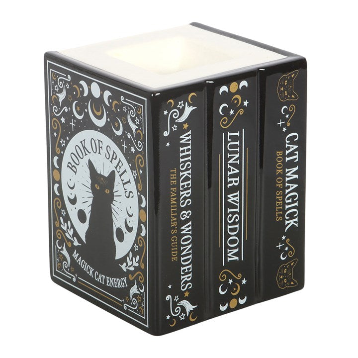 Quemador de aceite y calentador de cera Black Cat Book of Spells