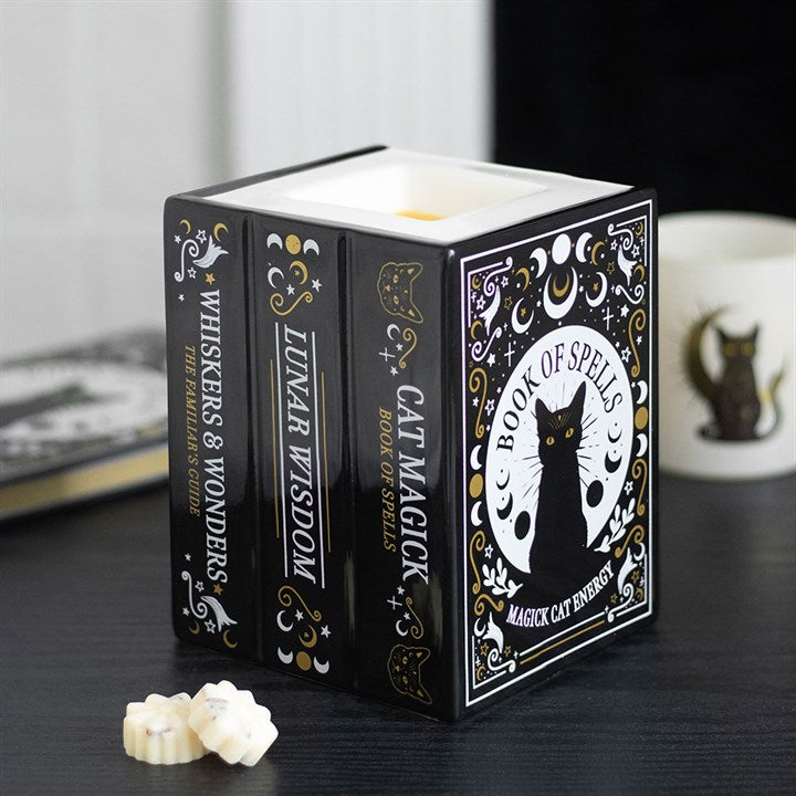Quemador de aceite y calentador de cera Black Cat Book of Spells