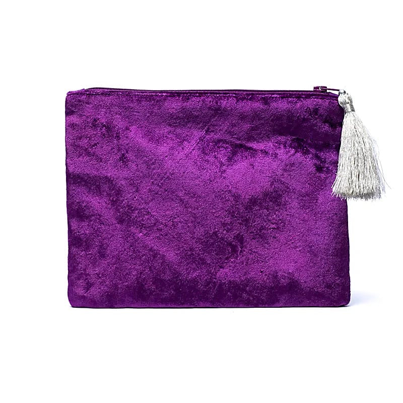 Bolsa de terciopelo purpura con cremallera y galaxia