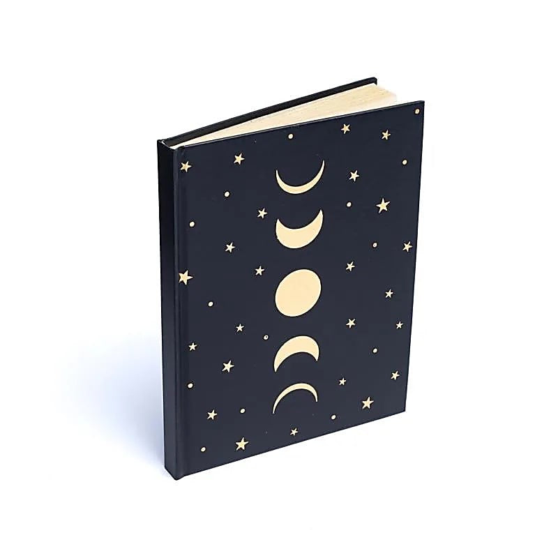 Cuaderno color negro fases lunares y estrellas
