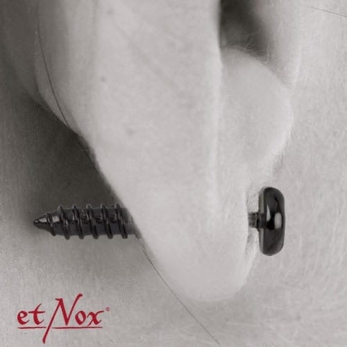 Pendientes de botón de acero inoxidable "Black Screw" de etNox