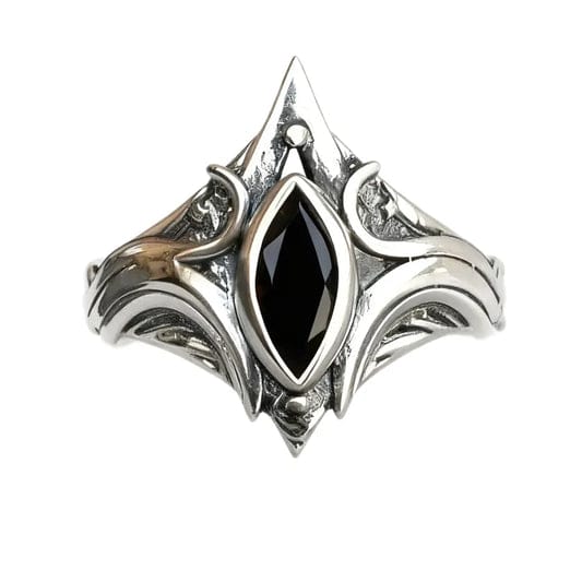 Anillo gótico ajustable plateado con brillantes negro