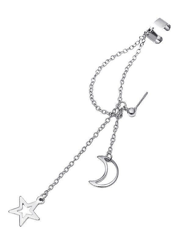 Pendiente colgante luna y estrellas con ear cuff