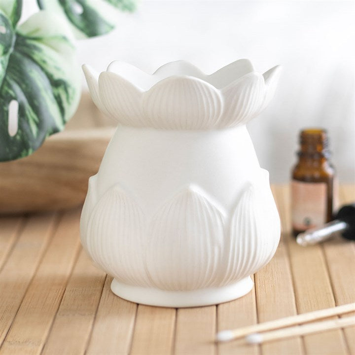 Quemador de aceite con forma de flor de loto blanco