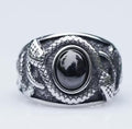 Anillo acero inoxidable con serpientes y circonita negra