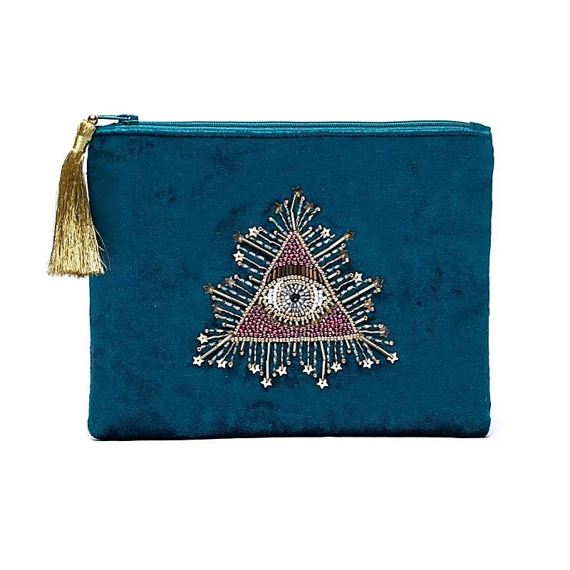 Bolsa de terciopelo petróleo con cremallera y ojo de tarot