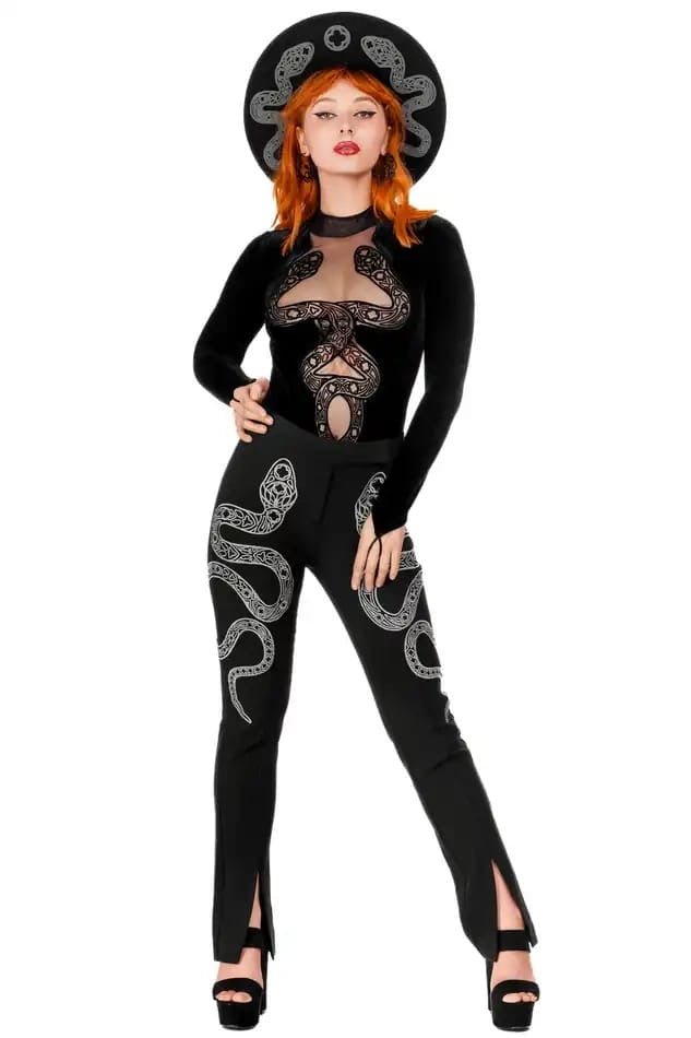 Pantalones bordados con serpiente de catedral de Restyle