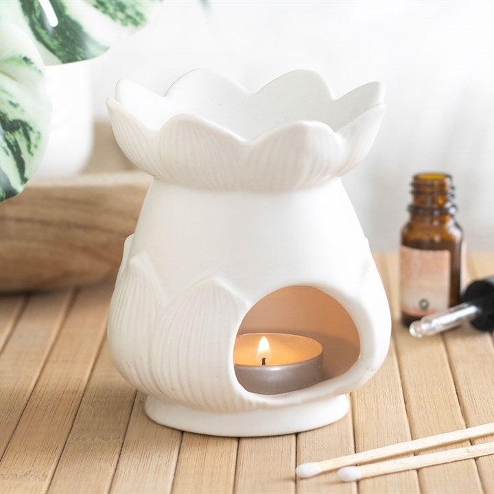 Quemador de aceite con forma de flor de loto blanco