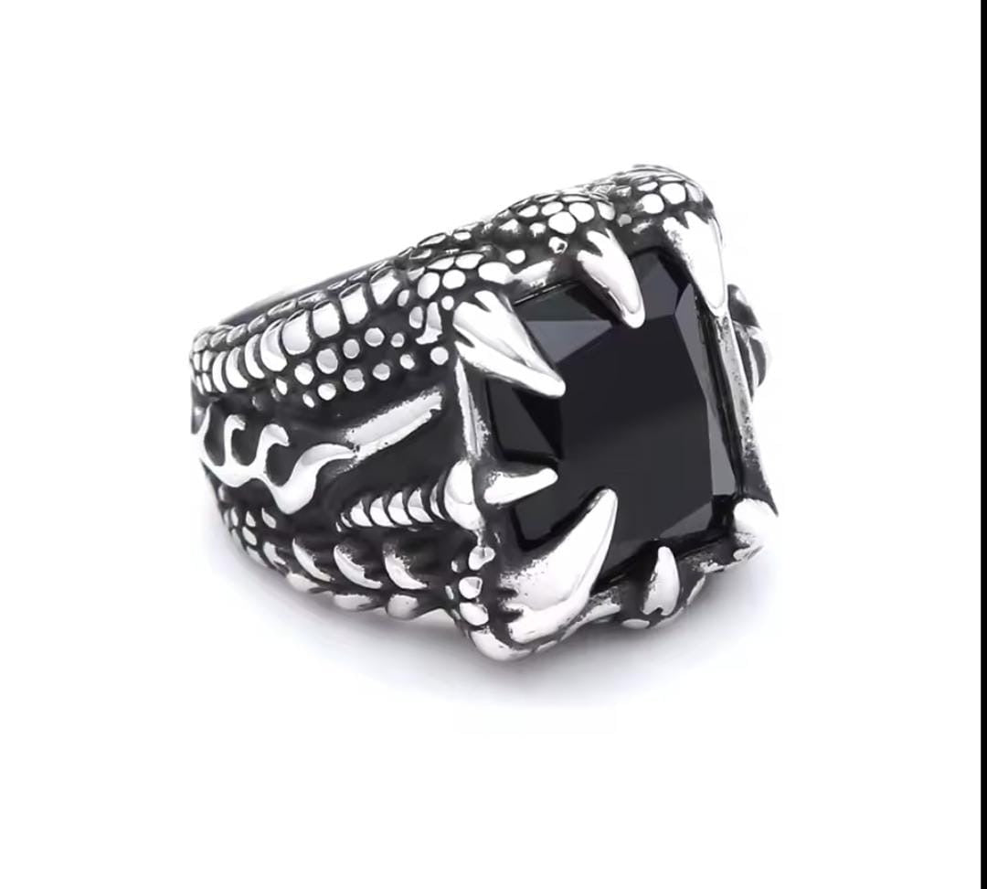 Anillo gótico garra de Dragón con piedra negra de acero inoxidable