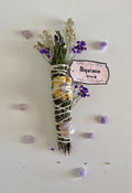 Sahumerio de Romero, Lavanda y Rosa Blanca, con cuarzo rosa y amatista