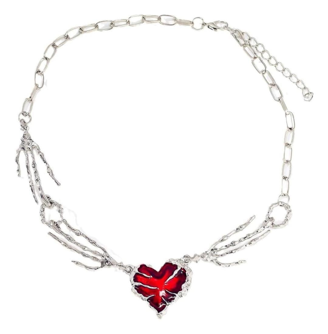 Collar ajustable manos de esqueleto con corazón