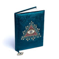 Cuaderno de terciopelo petróleo con ojo de tarot