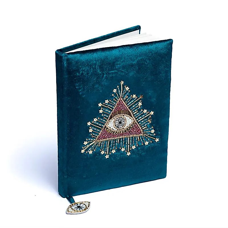 Cuaderno de terciopelo petróleo con ojo de tarot