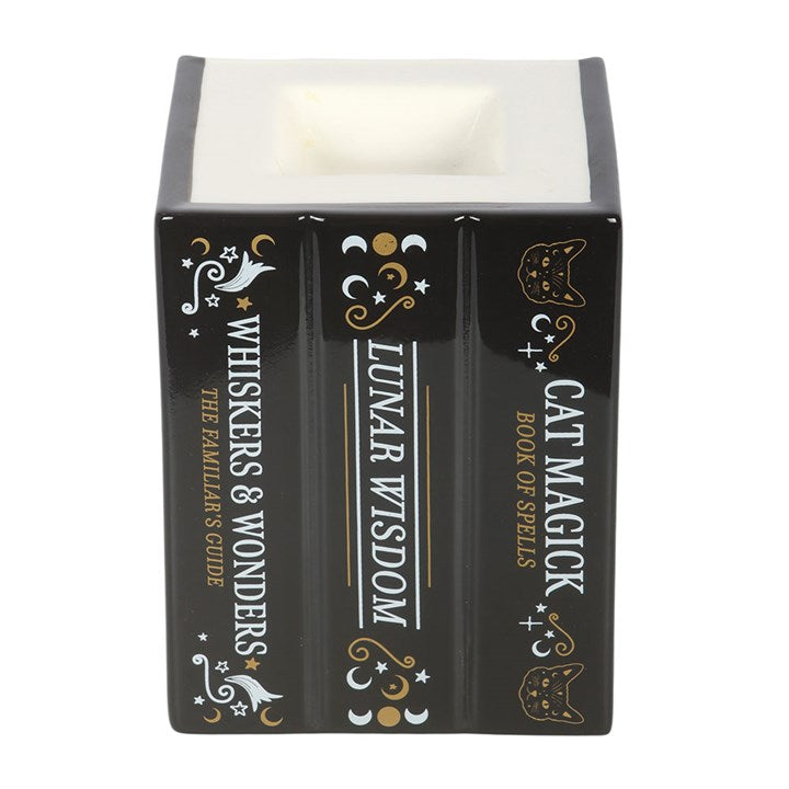Quemador de aceite y calentador de cera Black Cat Book of Spells