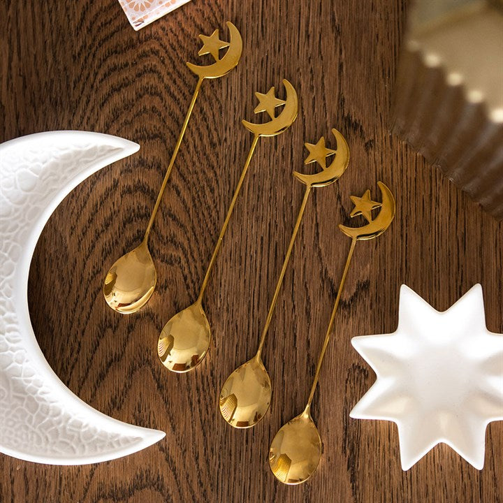Juego de 4 cucharillas con forma de estrella y luna