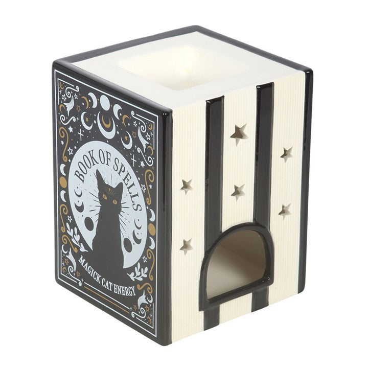Quemador de aceite y calentador de cera Black Cat Book of Spells