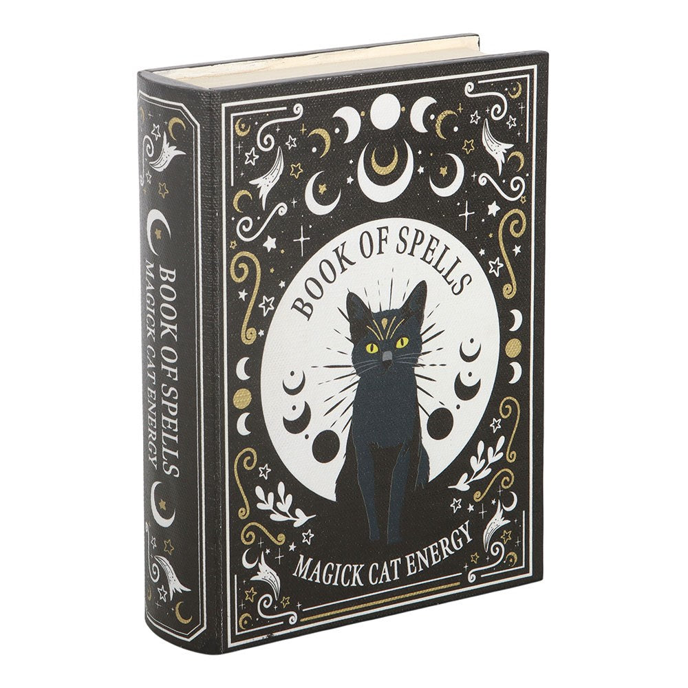 Caja de almacenamiento con forma de libro de hechizos «Black Cat Magick»
