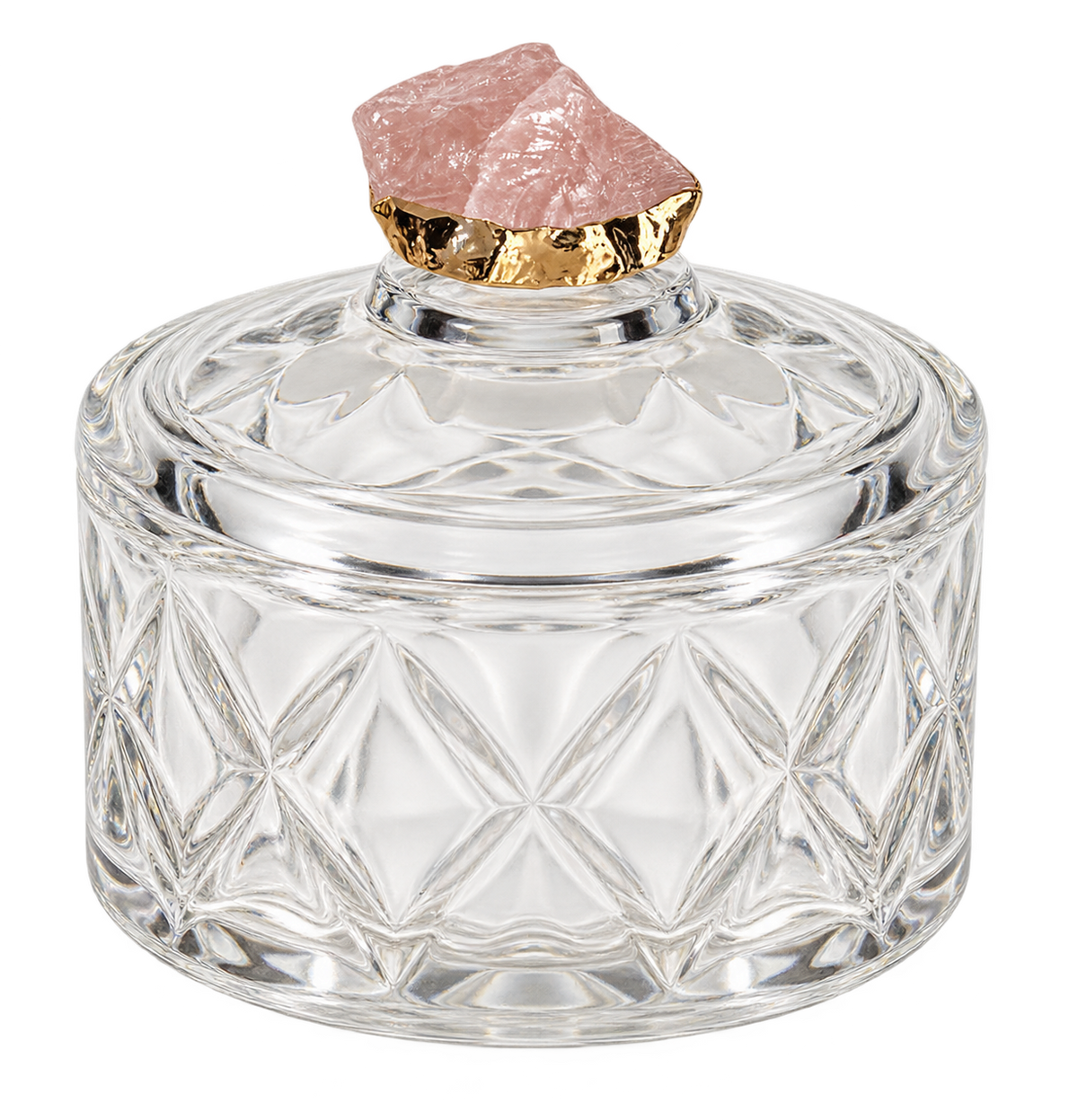 Joyero o Bombonera de Cristal con Drusa de Cuarzo Rosa