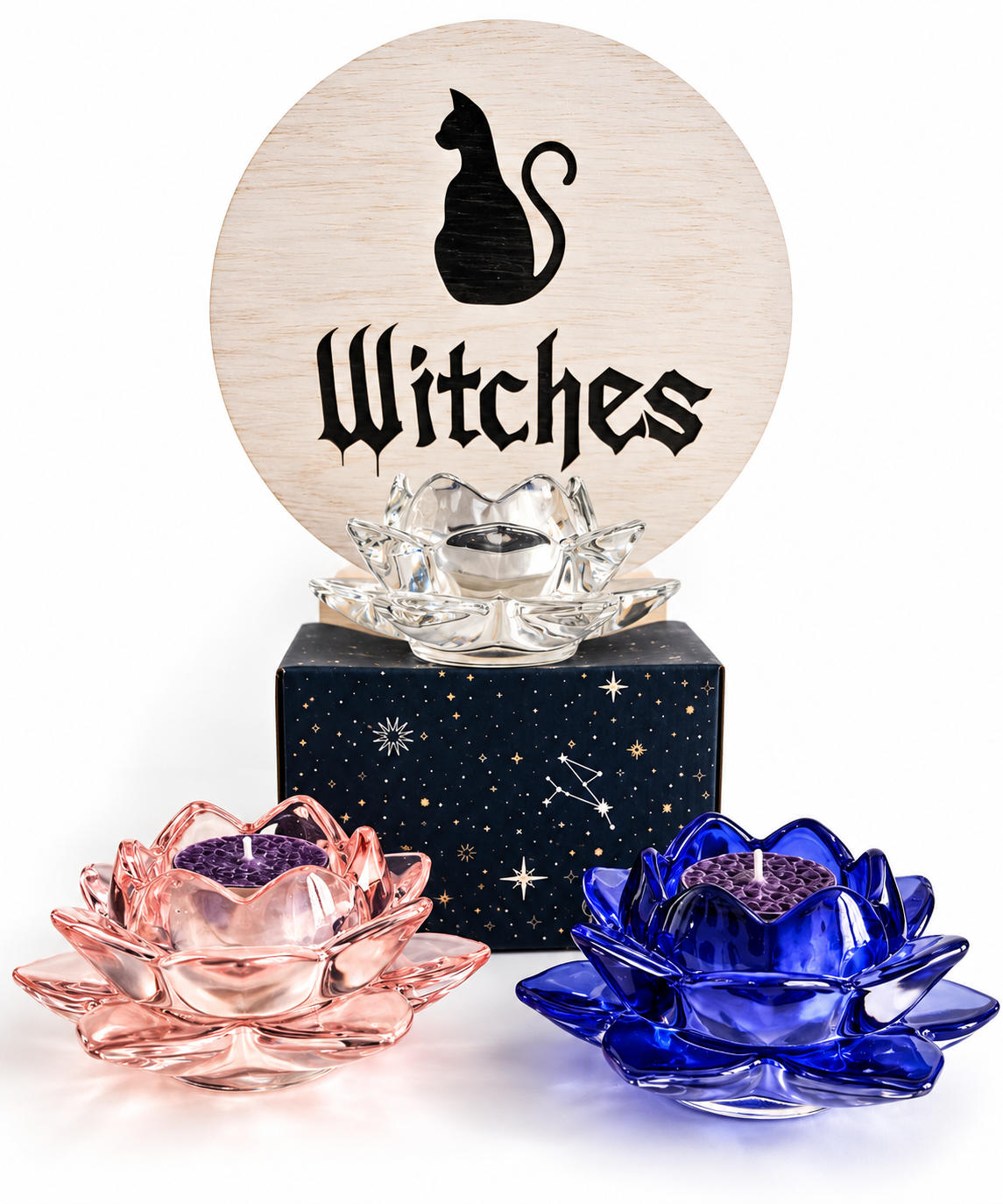 Portavelas Flor de Loto de Cristal – Violeta