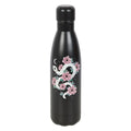 Botella de agua metálica con diseño floral y serpiente