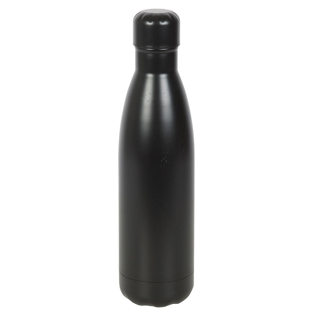 Botella de agua metálica con diseño floral y serpiente