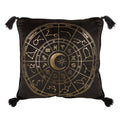 Cojín cuadrado negro con rueda astrológica de 35 cm