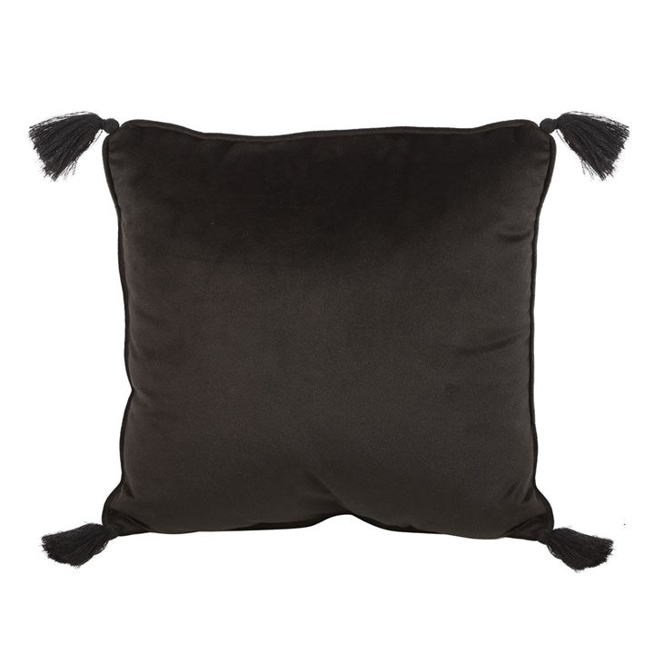 Cojín cuadrado negro con rueda astrológica de 35 cm
