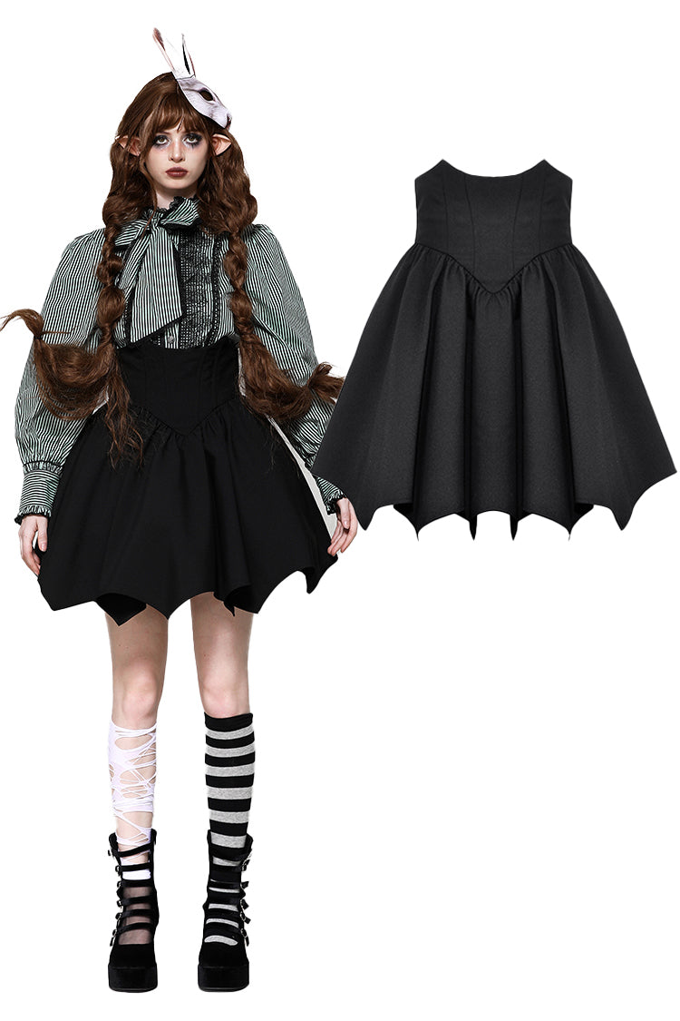 Falda negra minimalista de talle alto y mangas murciélago