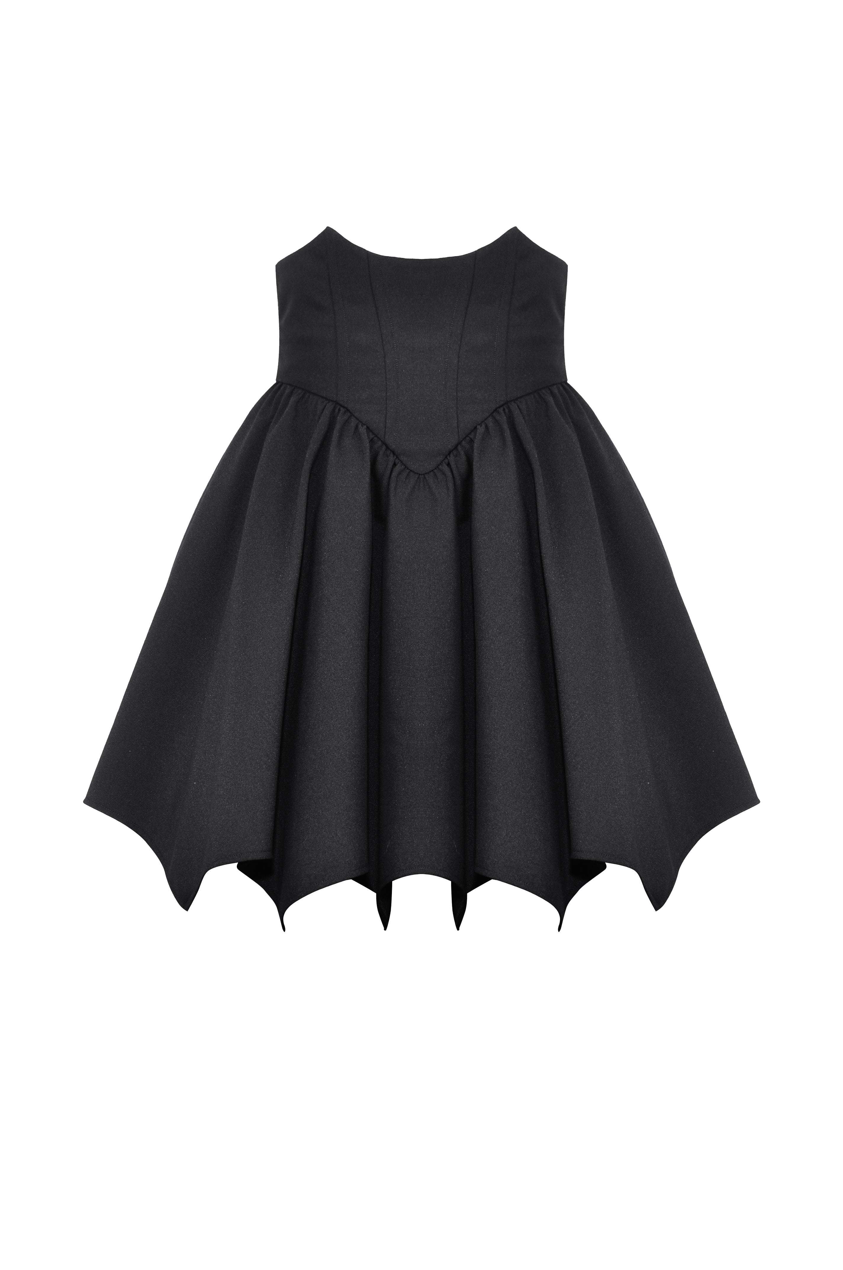 Falda negra minimalista de talle alto y mangas murciélago