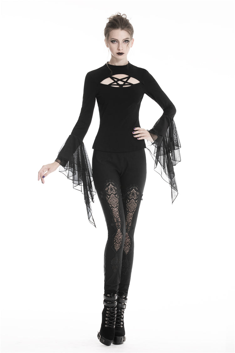 Leggings góticos de mujer con flores y cordones en la parte trasera