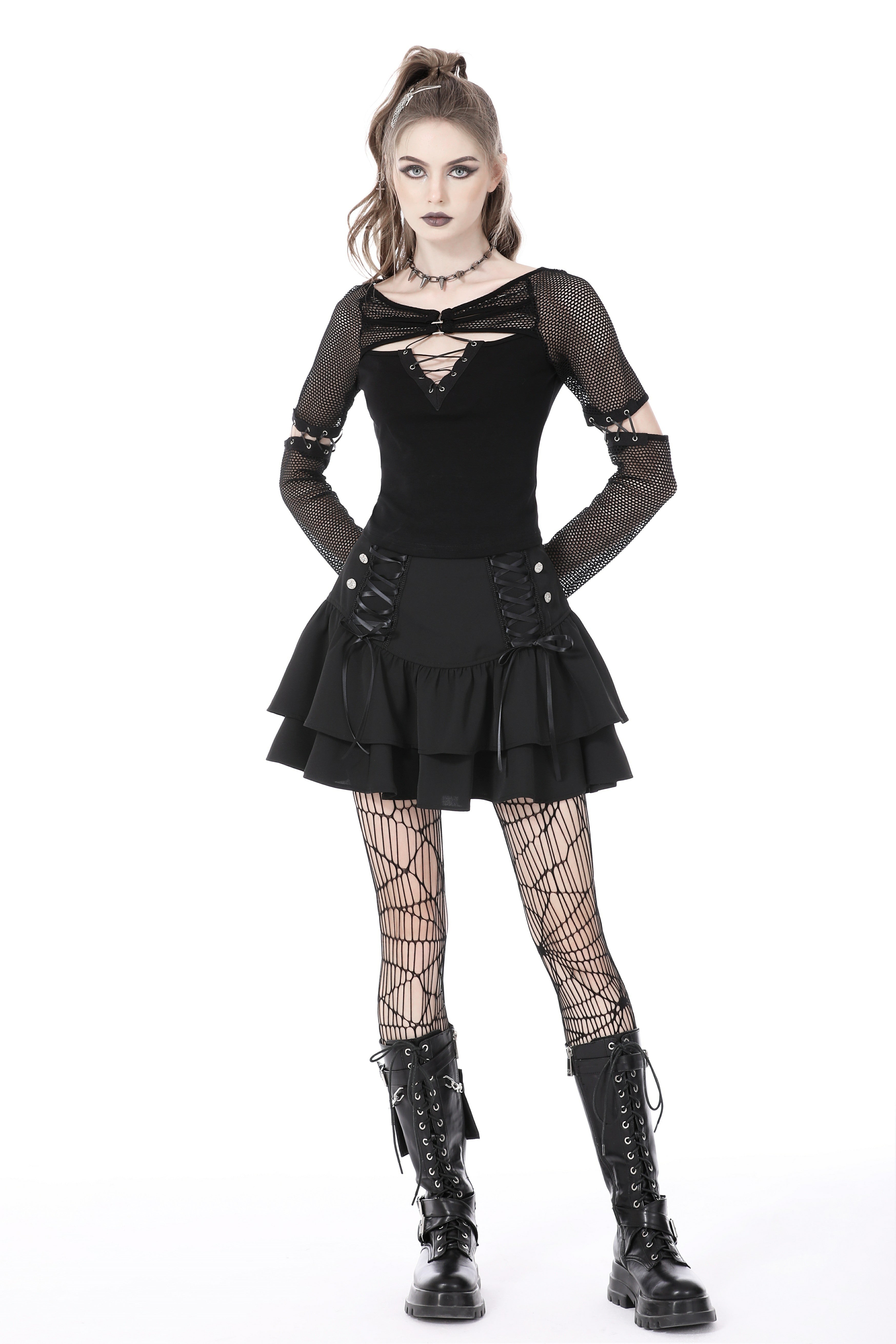 Top de rejilla con cordones