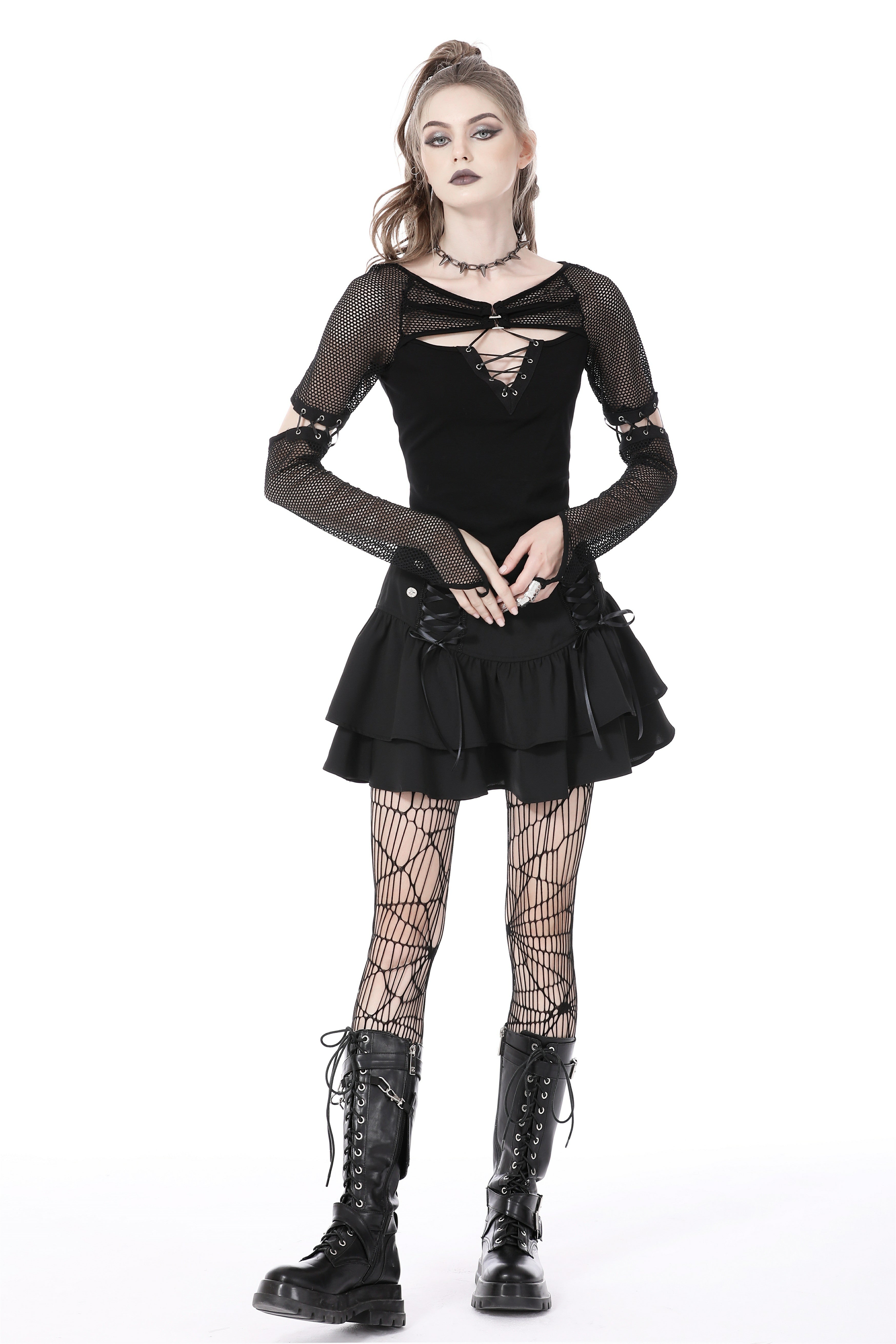 Top de rejilla con cordones