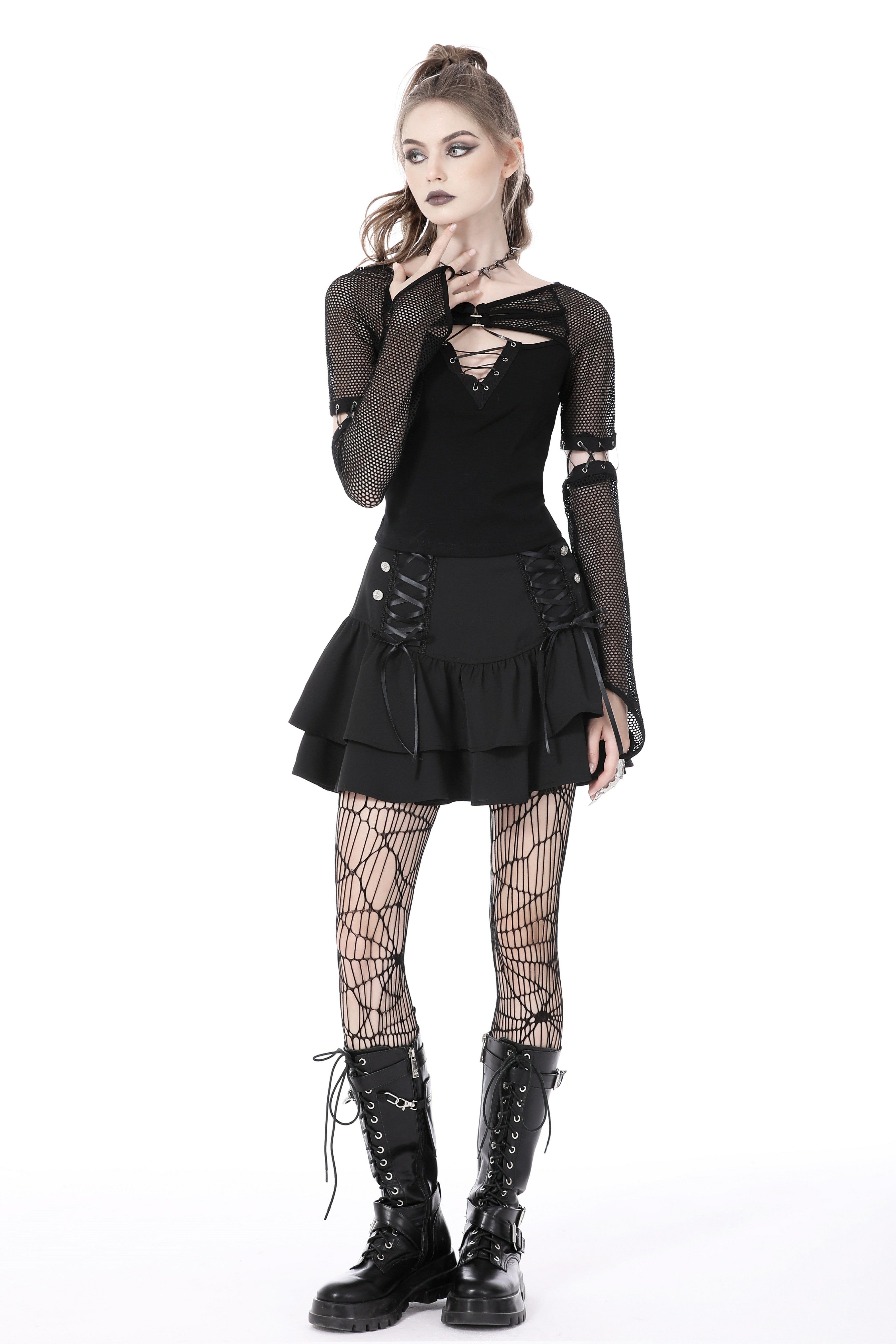 Top de rejilla con cordones