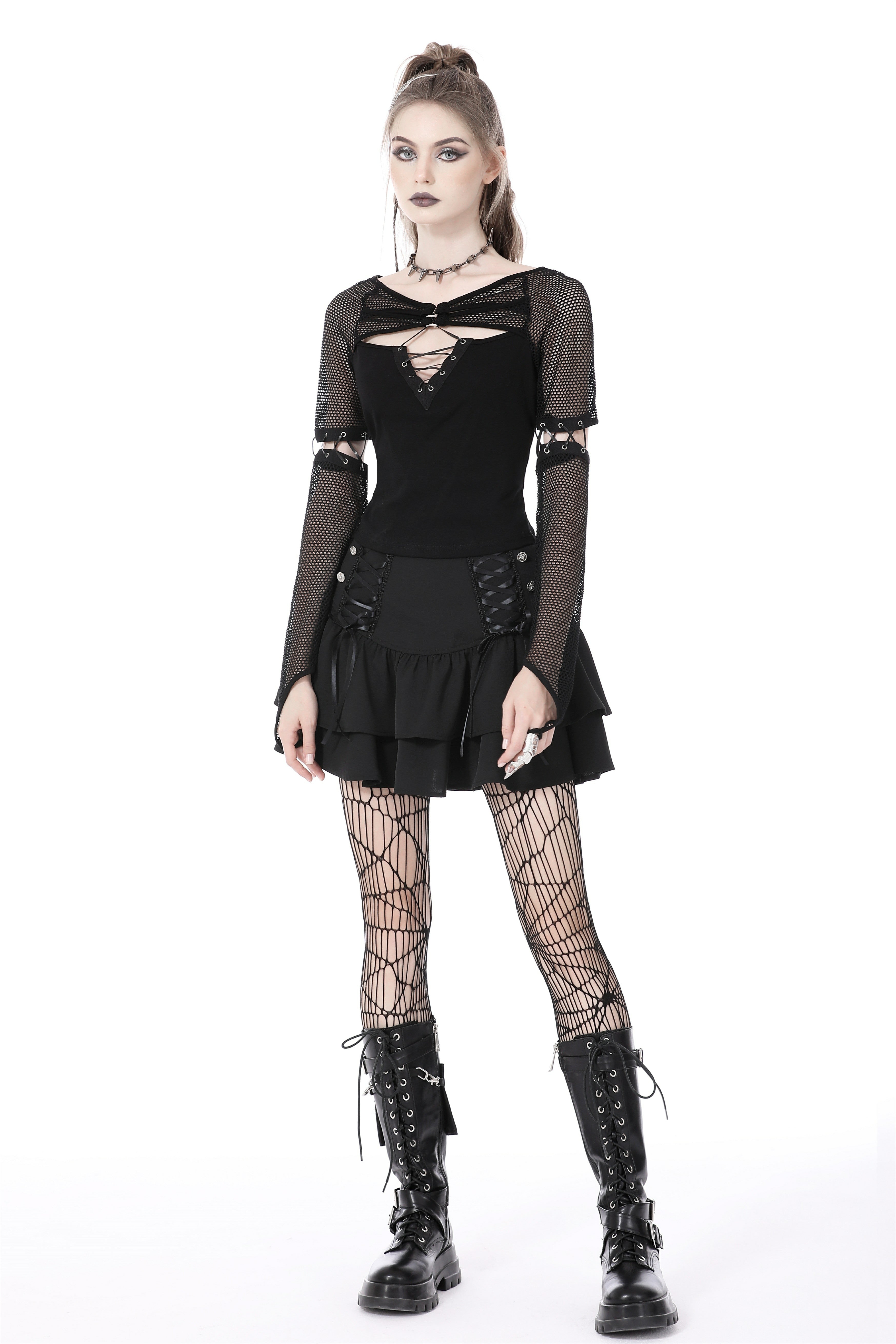 Top de rejilla con cordones