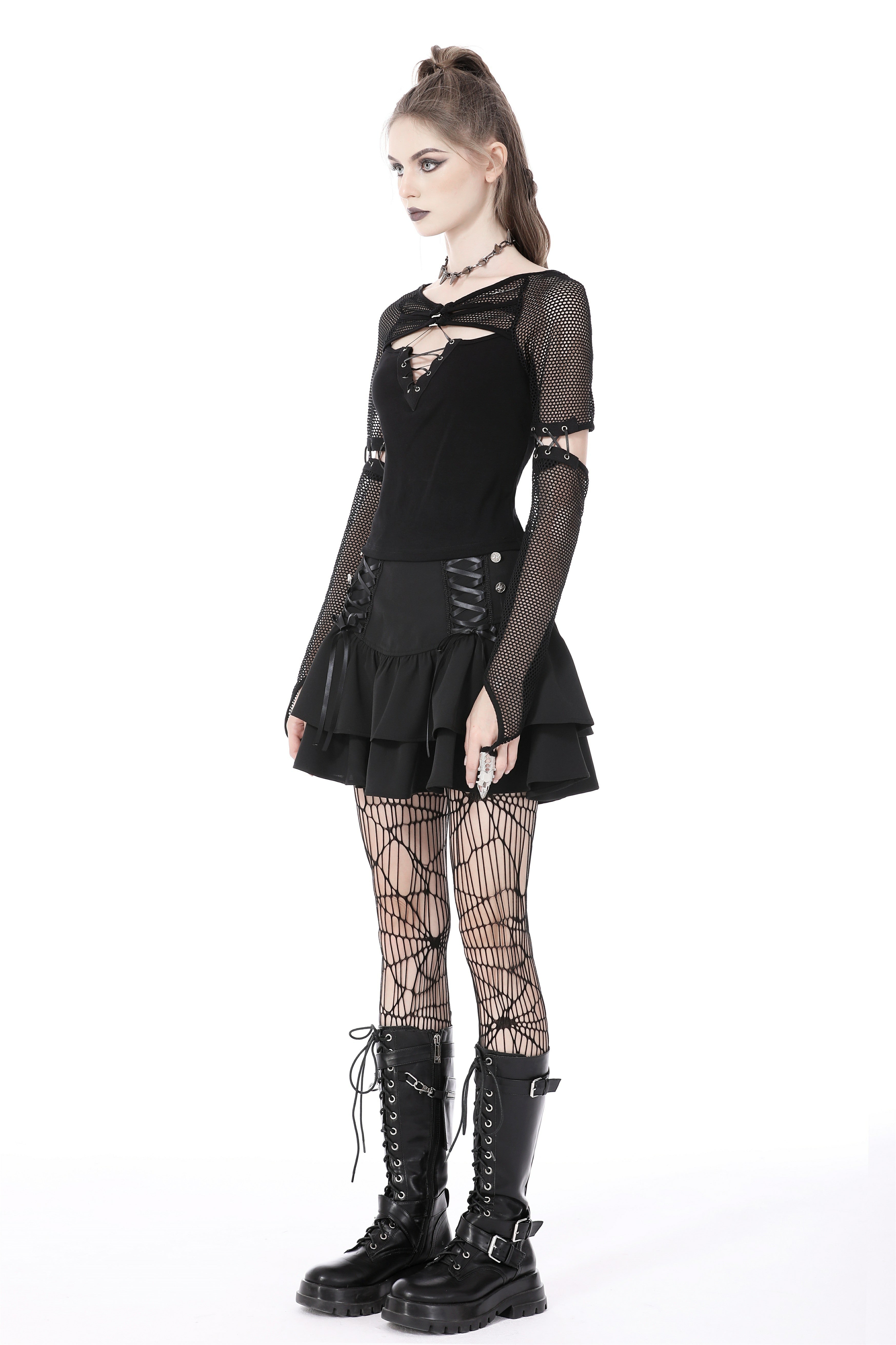 Top de rejilla con cordones