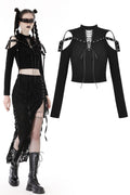 Camiseta punk rock con cordones y hombros descubiertos