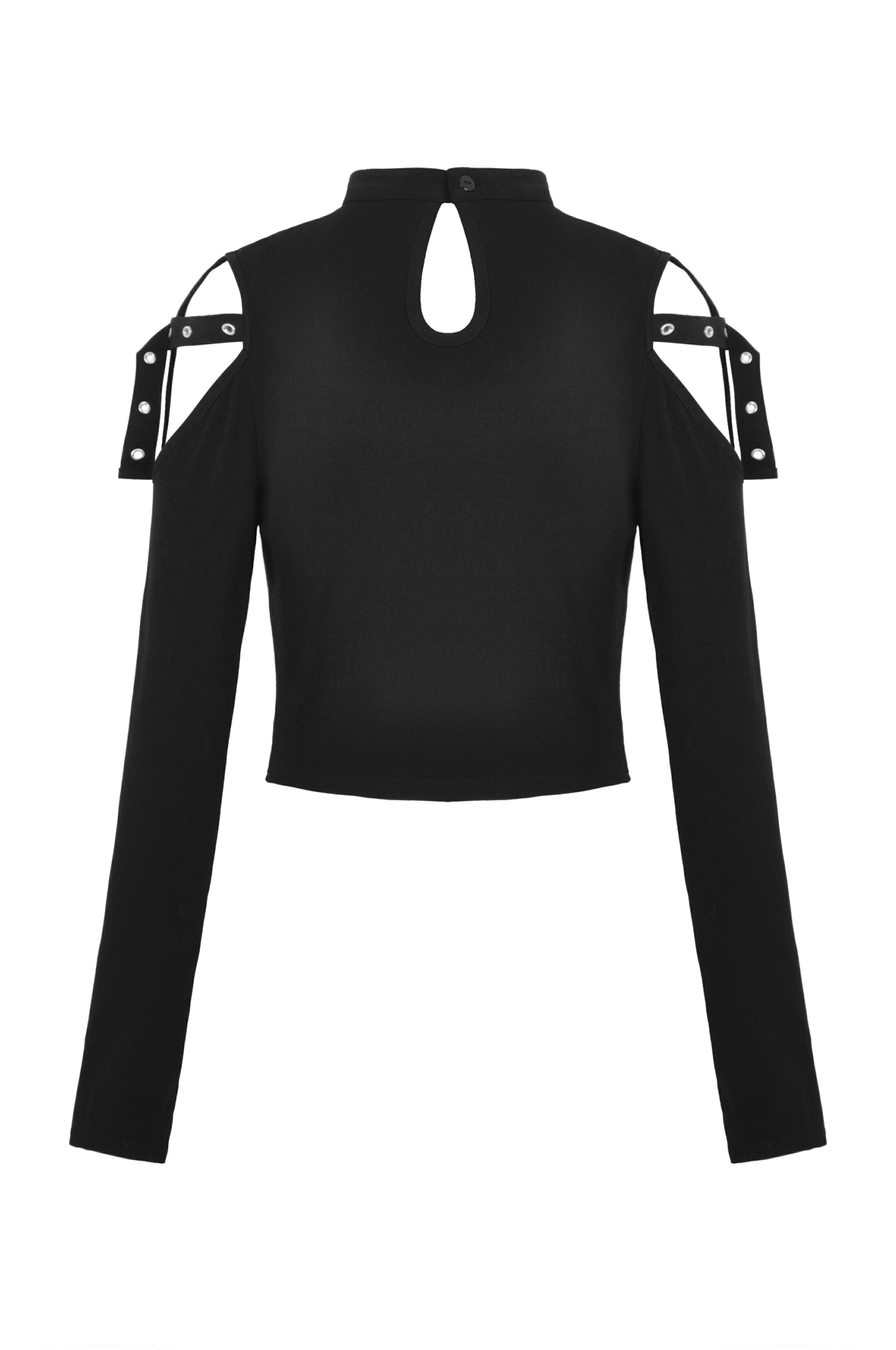 Camiseta punk rock con cordones y hombros descubiertos