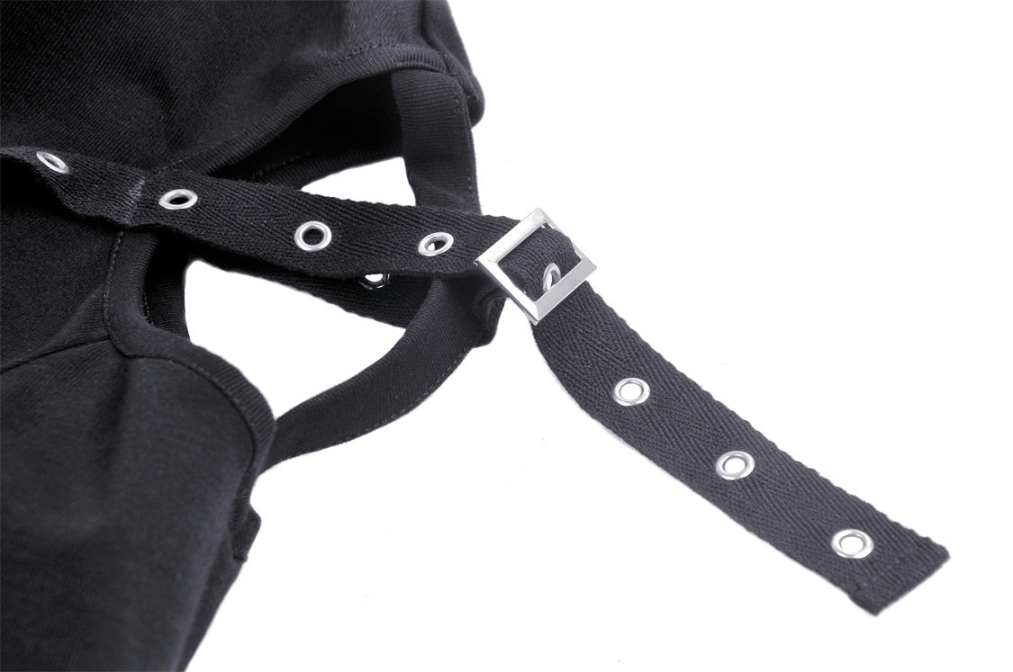 Camiseta punk rock con cordones y hombros descubiertos