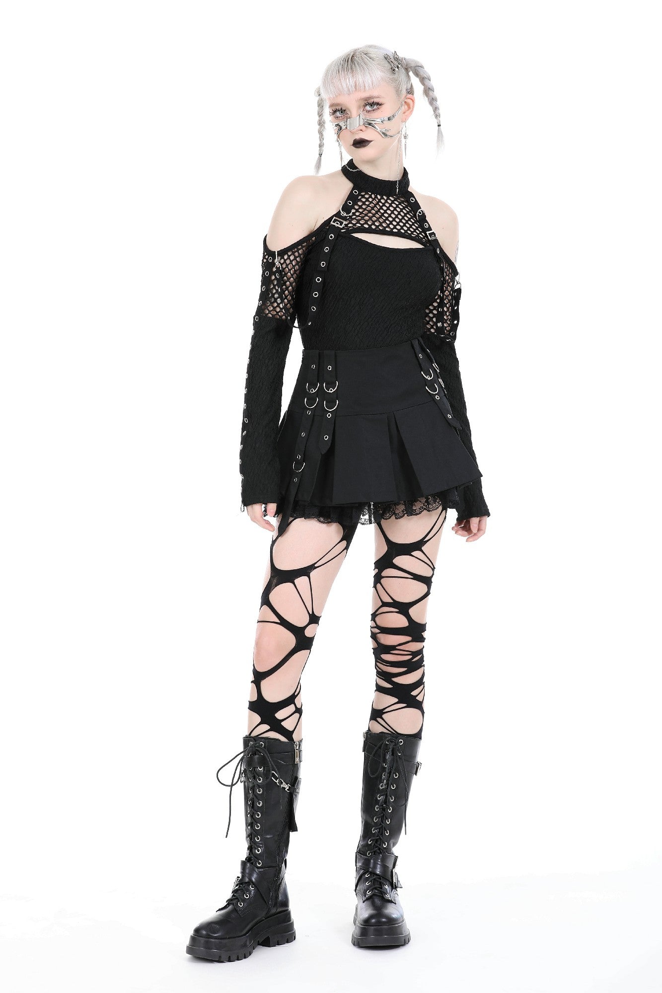 Top de rejillas con hombros descubiertos